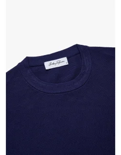 KNITTED CREW NECK TEE - BLUE SUPIMA COTTON