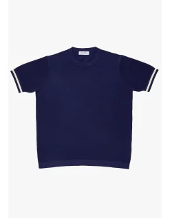 KNITTED CREW NECK TEE - BLUE SUPIMA COTTON