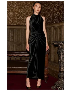 LAVISH COWL DRESS IN BLACK