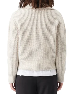 Layla Zip Through Knit Oat Marle