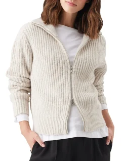 Layla Zip Through Knit Oat Marle