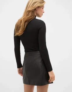 LEATHER MINI SEAM SKIRT