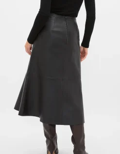 LEATHER MIDI SPLIT FRONT SKIRT
