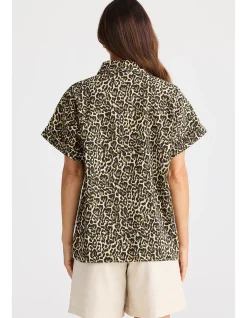 Leroy Cotton Drill Leopard Button Front Shirt