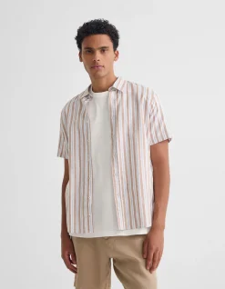 LEYTON SHORT SLV STRIPE LINEN SHIRT