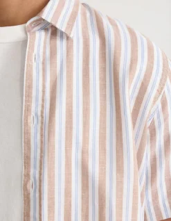 LEYTON SHORT SLV STRIPE LINEN SHIRT
