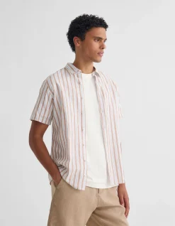 LEYTON SHORT SLV STRIPE LINEN SHIRT