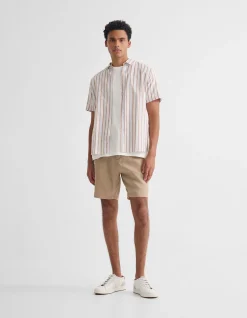 LEYTON SHORT SLV STRIPE LINEN SHIRT