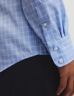 LIGHT BLUE MULTI LONG SLEEVE REG CHECK TRVL SHIRT