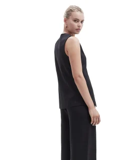 Linen Longline Vest with V Neck and Full Lining