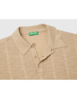LINEN BLEND RIBBED POLO SHIRT