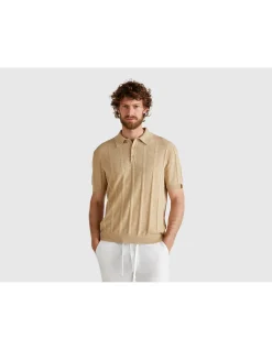 LINEN BLEND RIBBED POLO SHIRT