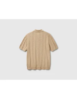 LINEN BLEND RIBBED POLO SHIRT