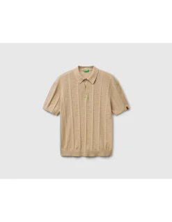LINEN BLEND RIBBED POLO SHIRT