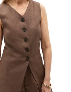 LINEN LONGLINE BUTTON VEST