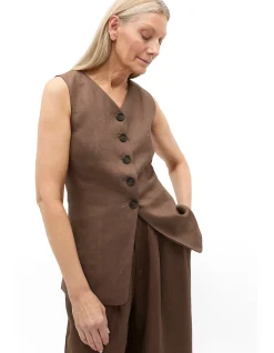 LINEN LONGLINE BUTTON VEST