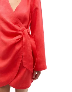 LINEN WRAP MINI DRESS