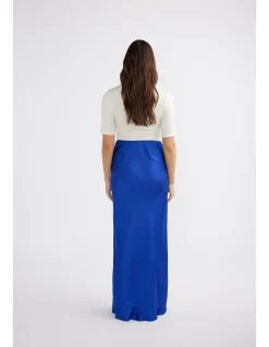 Lola Bias Cut Electric Blue Satin Maxi Skirt