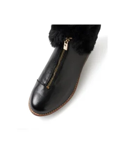 Lollys Faux Fur Zip Leather Ankle Boots
