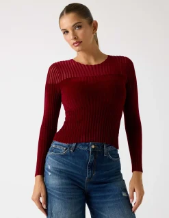 Long Sleeve Cn Rowena Rib Chenille Sweater
