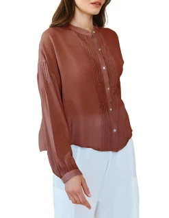 Long Sleeve Drop Shoulder Pintuck Shirt