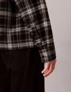 Long Sleeve Plaid Flannel Cropped Shirt