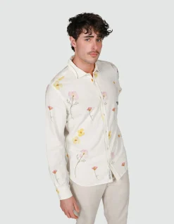 LONG SLEEVE PRESSED FLOWER LINEN COTTON SHIRT