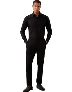 LONG SLEEVE SLIM MID TWILL STR SOLID COTTON SHIRT