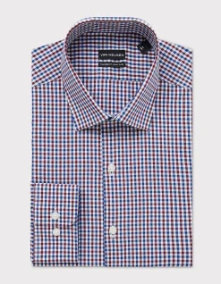 LONG SLEEVE TAILORED FIT POPLIN GINGHAM CHECK COTTON SHIRT