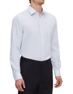 LONG SLEEVE TWO TONE FINE STRIPE COTTON SHIRT