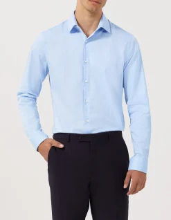LONG SLEEVE WRINKLE FREE STRETCH COTTON POLY SLIM FIT SHIRT
