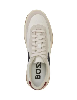 Low-top trainers with mixed-leather uppers