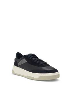 Low-top trainers with mixed-leather uppers