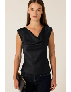 LUXE COWL BIAS TOP IN BLACK