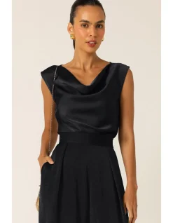 LUXE COWL BIAS TOP IN BLACK