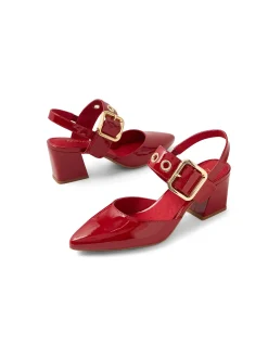 Maddox Patent Buckle Strap Block Heel Pumps