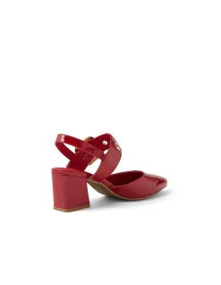 Maddox Patent Buckle Strap Block Heel Pumps