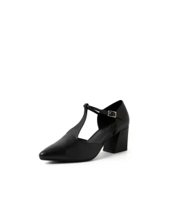 Mamamia Leather T Bar Block Heel Pumps