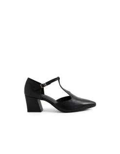 Mamamia Leather T Bar Block Heel Pumps