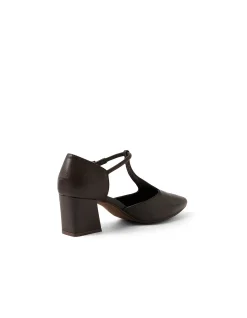 MAMAMIA T Bar Block Heel Leather Pumps