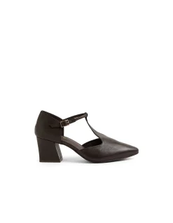 MAMAMIA T Bar Block Heel Leather Pumps