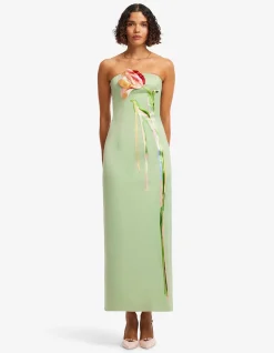 Marilyn Cutout Bustier Maxi Dress Tulip Print in Green