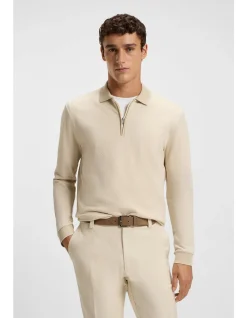 Mercerised-cotton polo shirt with two-tone structure