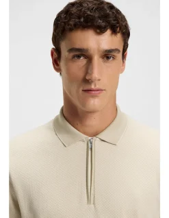 Mercerised-cotton polo shirt with two-tone structure