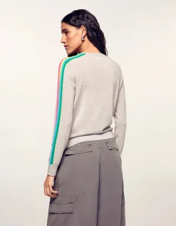 MERINO SLEEVE STRIPE CREWNECK SWEATER