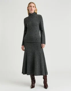 MERINO SILK BLEND TEXTURED KNIT FLARED SKIRT