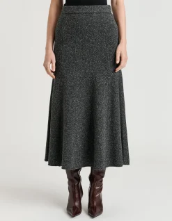 MERINO SILK BLEND TEXTURED KNIT FLARED SKIRT