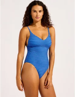 Mesh Effect V Neck One Piece Swimsuit