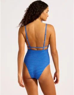 Mesh Effect V Neck One Piece Swimsuit