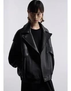 Micah Oversized Lambskin Leather Bomber Jacket